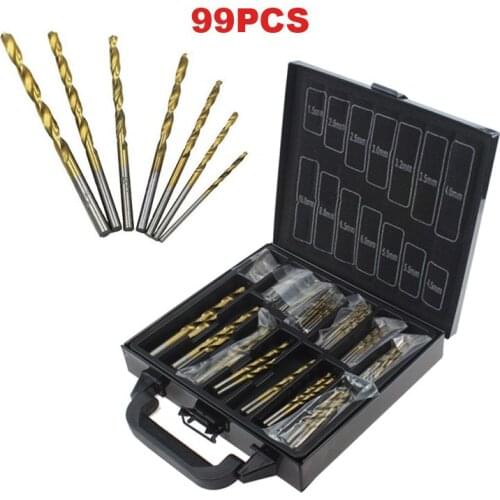 99pcs/set 1.5-10mm HSS High Speed Twist Drill Bit Set Plating Titanium Hand Electric Drill Bit with Iron Box HHDZ174