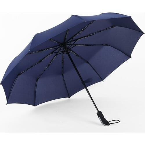 Automatic umbrella three folding umbrella simple solid color men business umbrella 10K reinforced windproof strong umbrella