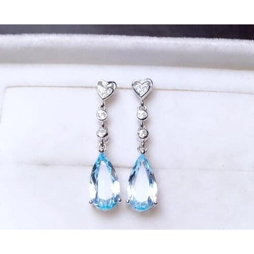 Big sale new blue topaz gem stud earrings girl silver earrings birthday party anniversary gift natural gem decoration earring