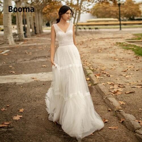 Booma Bohemia ivory Wedding Dresses Lace 2020 Sleeveless Open Back Princess Wedding Gown V-Neck Beach Bridal Gowns Plus Size