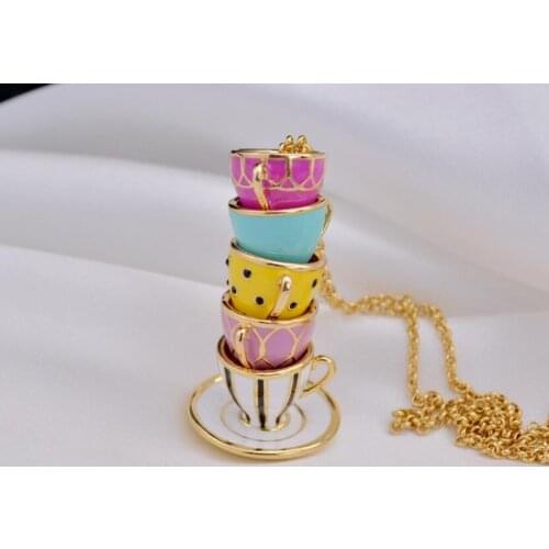 CSxjd Luxury fashion High Quality copper Enamel Glaze Teacup Necklace jewelry 2021 New