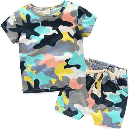 2019 new boy camouflage Summer clothes sets Elastic force T-shirt+shorts baby kids Two piece suit Childrens clothing bosudhsou