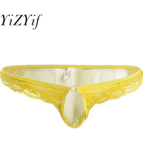 Mens Briefs Sexy Lace Underwear Men Transparent Bikini Low Rise Underpants Man Soft Panties With Front Hole Mesh Underpanties