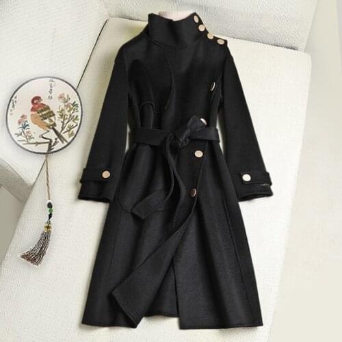 Sided cashmere coat womens spring 2020 new high-end military style medium length over knee fashionable woolen coat