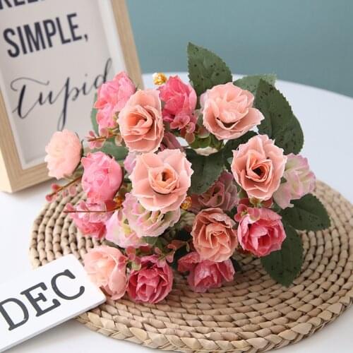 7 Forks 5 Colors Rose Artificial Flowers Plants For Wedding Decoration Rose Petals European Style Home Decor Preserved Flowers