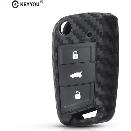 KEYYOU 10pcs Carbon Fiber Silicone Key Case Keychain Cover For Volkswagen VW Golf 7 mk7 Skoda Octavia A7 Key Portect Case