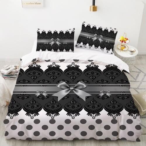 Bedding set King Queen Euro Duvet cover set pillow case Bed linens Quilt cover 220x240 240x260 Bowknot black