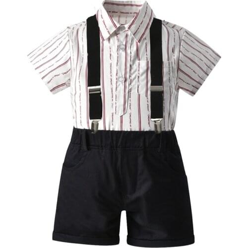 Gentleman Boys Baby Clothing Summer 2021 New Style Baby Boy Clothes Set Belt Pants+T-Shirt Birthday Party 1-6 Years Boy Clothes
