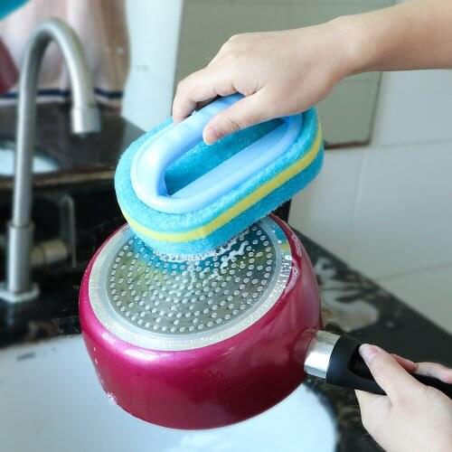 Kitchen Clean Tools Sponge Wipe Bath Brush Sponge Tiles Brush Magic Strong Decontamination Home Cleaning Plastic Handle