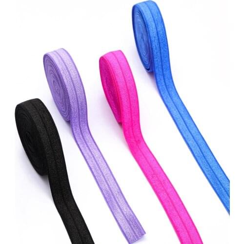 Width 15mm 5yards/roll high quality Solid Color Shiny Foldover Elastic Band Hair Bands Headband Dress Lace Trim DIY Sewing Craft