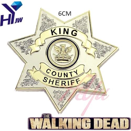 Hot Movie The Walking Dead Uniform Star King County Sheriff Letter Badge Gaes Cosplay Pin Shirt Brooch Jewelry Dropshipping