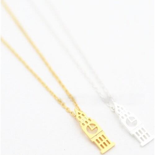Hot hot hollow out clock tower pendant necklaces Bell tower of the personality model pendant necklaces
