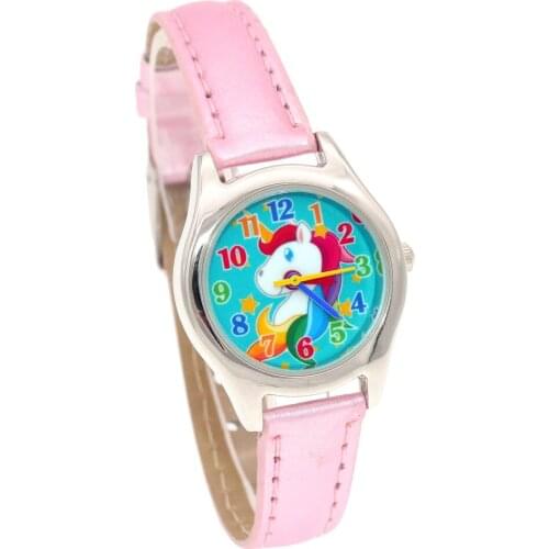 Cute Unicorn Leather Lovely Girl Boy Childrens Gift learn time Quartz Student Kids Animal Wristwatch U85C xmas gift