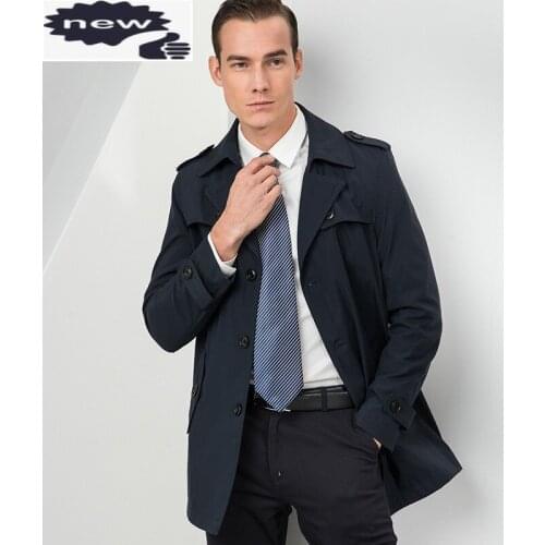 Spring Autumn New Brand Long Sleeve Single Breasted Lapel Men Solid Medium Length Loose Casual Windproof Male Trench Coats