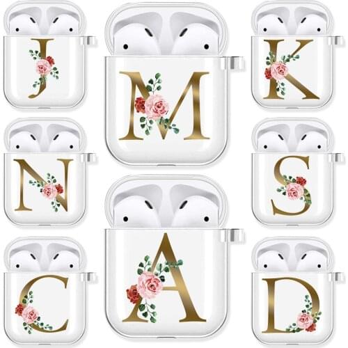 Rose Gold Alphabet Initial Letter Soft TPU Case for AirPods 2 1 A-Z Transparent Silicone Wireless Bluetooth Earphone Box Cover