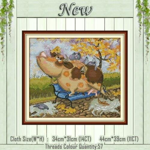 Cow and birds cartoon animal diy painting counted print on the canvas DMC 11CT 14CT kits Cross Stitch embroidery needlework Sets
