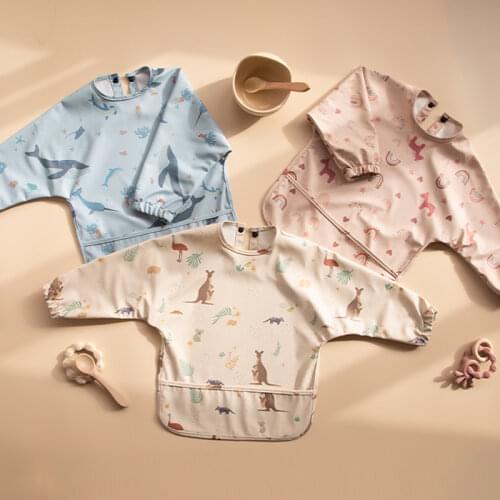 Infants Feeding Bib Long Sleeves Kids Aprons Waterproof with Pocket Babies Stuff Children Meal Eating Bibs for Baby Boy Girl