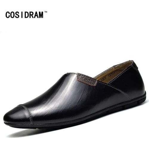 COSIDRAM New 2018 Summer Fashion Shoes Genuine Leather Slip on Men Casual Shoes Loafers Comfortable Flat Driving Shoes SHB-010