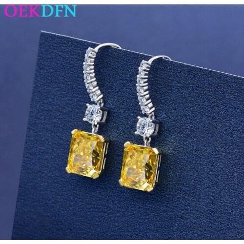 OEKDFN 100% 925 Sterling Silver Drop Earrings For Women Luxury Sparkling High Carbon Topaz Gemstone Bride Weddding Fine Jewelry