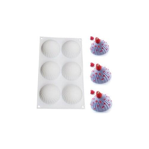 Wholesale/retail,free shipping 6 hole Twill rotation semi-circular cake mold Silica gel baking tools