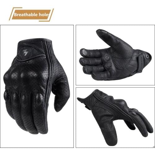 Men Biker Leather Gloves Black Breathable Holes Kini Protection For Motocross Full Finger Motorcycle Guant Driving Gloves