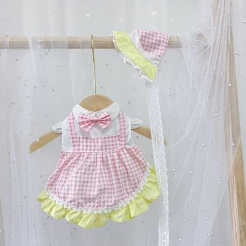 Dog Dress Cute Outing Plaid Skirt Summer Cat Dog Dresses Pet Puppy Clothing Yorkshire Corgi Pomeranian Poodle Bichon Dog Clothes