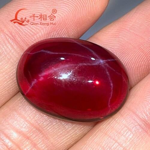 Flat back cabochon oval shape artificial star sapphire ruby red color pear shape red color corundum without hole