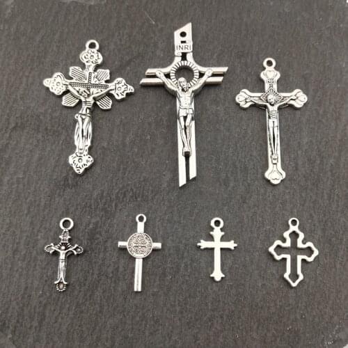 10pcs Cross Jesus Charms Pendants Jewelry Antique Silver Color Plated Pendants Making DIY Handmade Tibetan Silver Color Jewelry