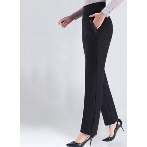 Plus Size Middle-aged Womens Pants Loose High Waist Pants Autumn Winter Plus Velvet Warm Outer Trousers Womens Casual Pants 5XL