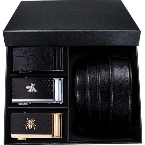 New Automatic Buckle Men Black Belt Genuine For Men Leather Belt Business Wedding Alloy Buckle Gift Box Sets Barry.Wang DM3+1