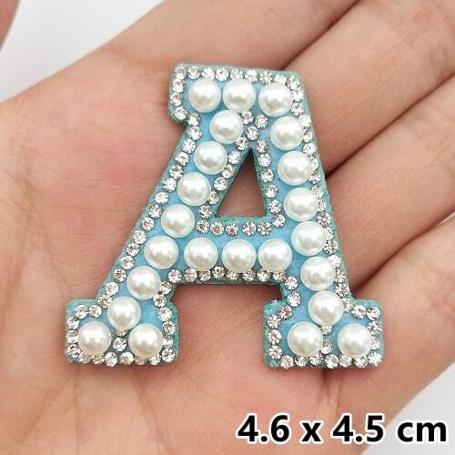 Silver Diamond Pearl A-Z Embroidery Patches Diy Name Stickers Iron On Patch For Clothing English Letter Badge Applique