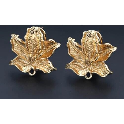 Clip Earrings Post with Loop Hanger Hollow Flower Metal DIY African Chile Wedding Pearls Stud Earrings Making Findings 21x21mm