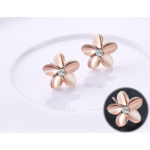 Daisy Flower Earrings Womens Jewellery Round Ear Stud Gift Rose Gold Plated