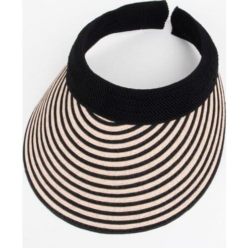 Hats For 2019 Stripe Summer Straw Sun Hat Women Empty Top Hats Sun Visor Hat With Big Heads Wide Brim UV Protection Female Cap