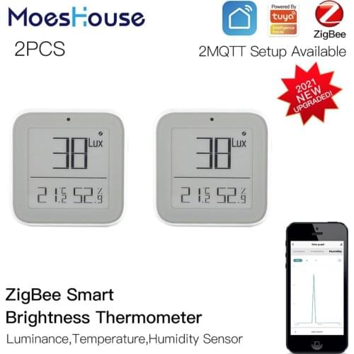 Zigbee Smart Brightness Thermometer Real-time Light Sensitive Temperature and Humidity Detector Sensor with Tuya Smart App