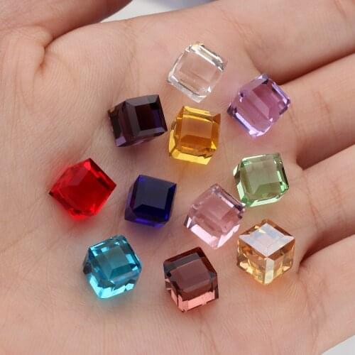 8mm 20pcs/lot Glass Beads Square Shape No Hole Crystal Cube Loose Beads For DIY Necklace Jewelry Making Finding Accessories