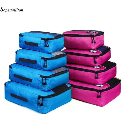 Soperwillton Packing Cubes Luggage Packing Travel Duffle Storage Bag Large Mesh Nylon Women Men Clothes Organizer Set Breathable