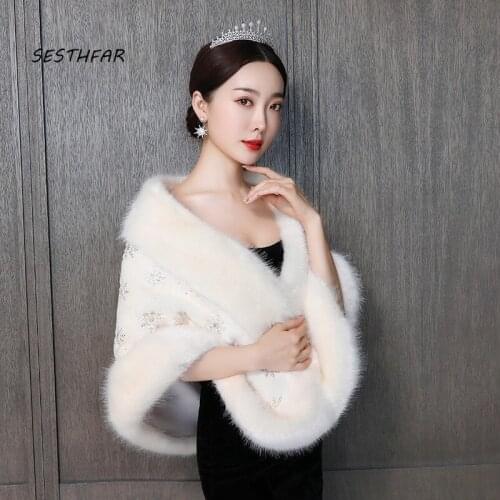 Wedding Jackets Thick Bridal Wraps Shawls Warm Faux Fur Women Female Wedding Accessories PJ063
