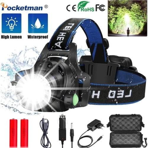 18000lumens Led Headlamp L2/T6 Waterproof Headlight Head Torch Flashlight Head lamp light by 18650 battery for Fishing Hunting