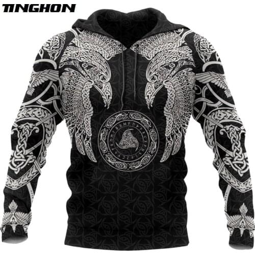 Viking Munin crow - odin Tattoo 3D Printed Men hoodies Harajuku Fashion Hooded Sweatshirt Autumn Unisex hoodie sudadera hombre