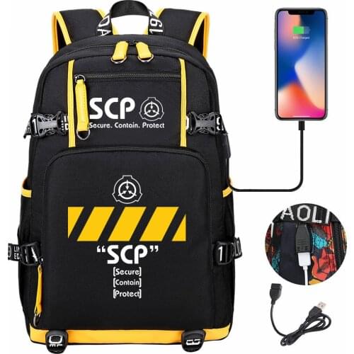 SCP Secure Contain Protect Backpack Girl Boy Schoolbag Large Capacity Laptop Bag Waterproof Multifunction USB Charging Backpack