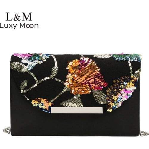 Women Sequin Clutch Bag Evening Elegant Floral Print Handbag And Purse Female Vintage Party Wedding Small Bag Sac De Soire X327H