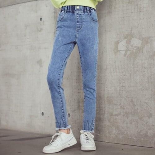 Teenage Girls Denim Pants Casual Solid Color New Spring Autumn Kids Slim Bottoms Clothes Childrens Jeans Skinny Pants 4-14Years
