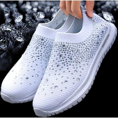 Womens Sneakers Slip-on Lightweight Athletic Running Walking Gym Shoes Crystal Sock Sneakers Trainers Women Shoes