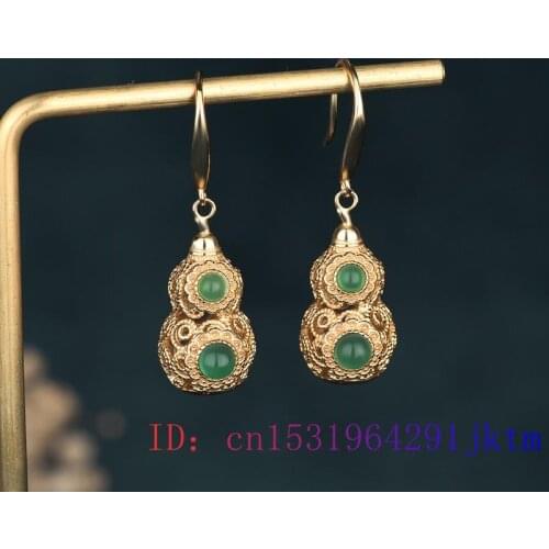 Green Jade Gourd Earrings Women Amulet Gifts Natural Charm Gemstone 925 Silver Jewelry Crystal Zircon Fashion Chalcedony