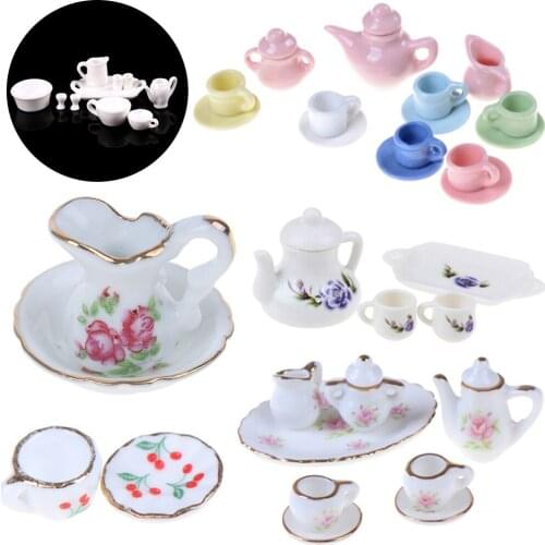 1:12 Miniature doll house pink Flower Patten Porcelain Coffee Tea Cups Ceramic Tableware Dollhouse Kitchen Accessories