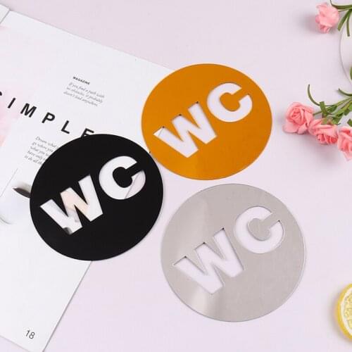 1Pc Toilet Door Sign Mirror Wall Stickers Self Adhesive Acrylic Sticker For Home Decoration Black/Light Gold /Silver