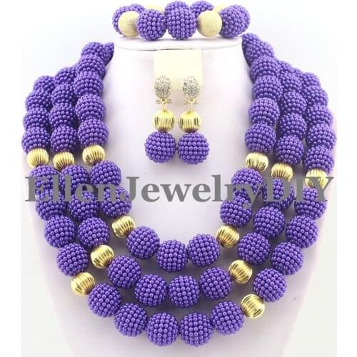 2019 Hot African purple Beads Jewelry Set Costume Nigerian Wedding Bridal Necklace Jewelry Set Wholesale Free Shipping W8520