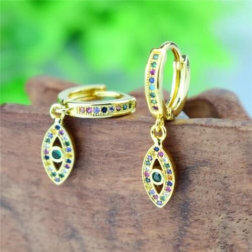 2021 New Crystal Turkish Evil Eye Hand Hamsa Hoop Earrings for Women Personality Gold Metal Zircon Circle Earrings Jewelry Gifts