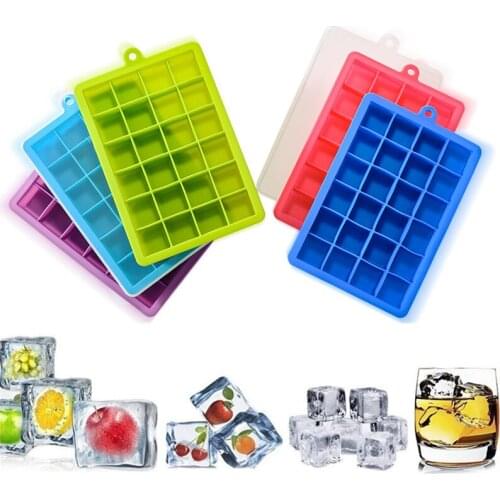 24 Grids Ice Cube Tray Silicone Ice Cream Jelly Candy Pudding Ice lolly Mold Tray Maker Holder with Lid kichen accessories